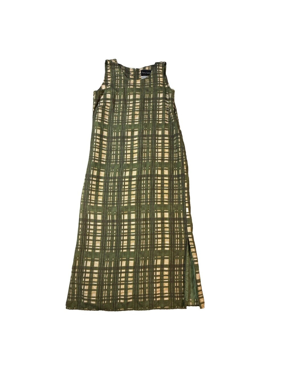 Terry Lewis Linen Silk Blend Sleeveless Midi Dress Green Geometric Size S